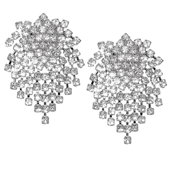 Kenneth Jay Lane Silver Earrings with Cluster Design and Chandelier Effect - Picture 4 of 9
